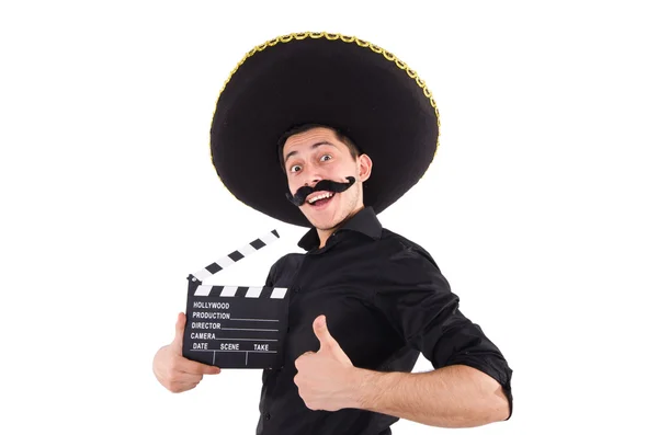 Rolig man bär mexikansk sombrero hatt isolerad på vitt — Stockfoto
