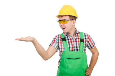 Sanayi işçisi beyaz arka planda izole edilmiş.