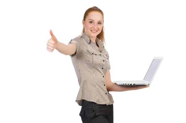 Businesswoman with laptop isolated on white — Stock Photo, Image