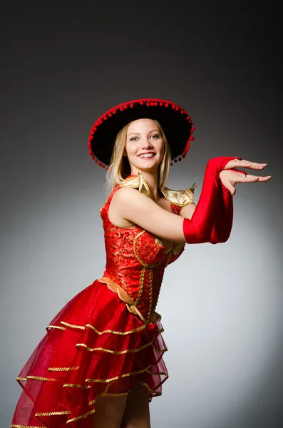 Woman wearing sombrero hat in funny concept — Stock Photo, Image