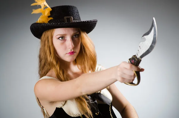 Woman pirate with sharp knife — Stock Photo, Image