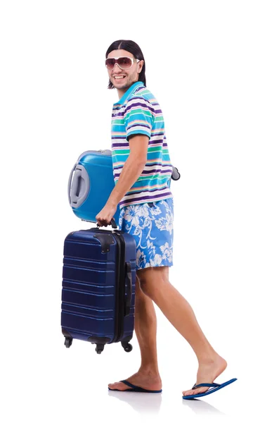 Man som reser med resväskor isolerade på vitt — Stockfoto