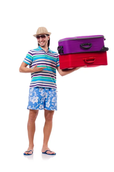 Hombre viajando con maletas aisladas en blanco —  Fotos de Stock