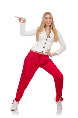 Sanal düğmeye basan kadın beyazda izole edildi