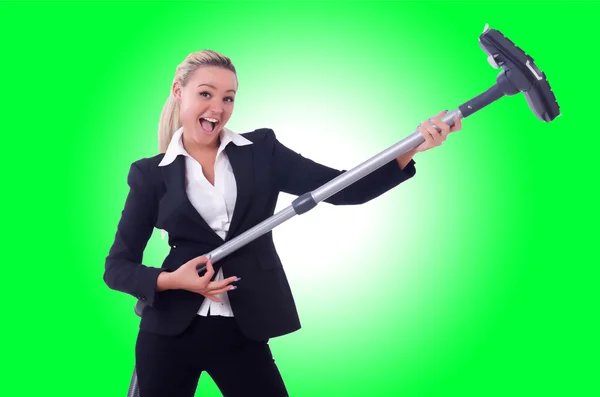 Businesswoman with vacuum cleaner — Stock Photo, Image