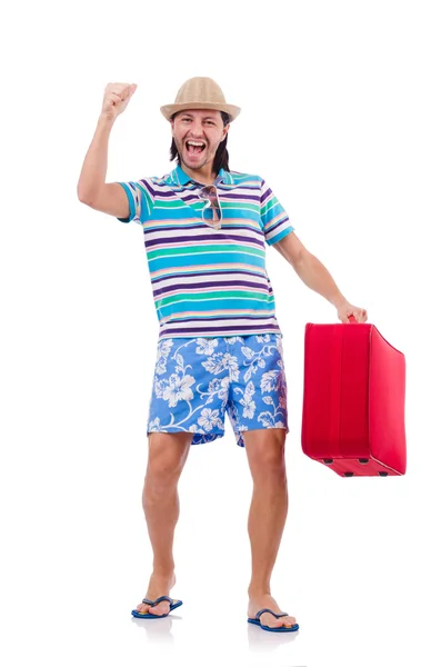 Man travelling with suitcases isolated on white — Stock Photo, Image