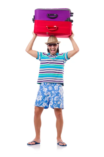 Man travelling with suitcases isolated on white — Stock Photo, Image