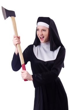 Rahibe beyaz izole balta ile