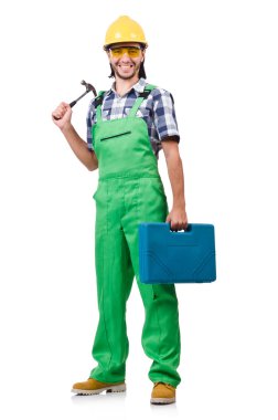 Sanayi işçisi beyaz arka planda izole edilmiş.