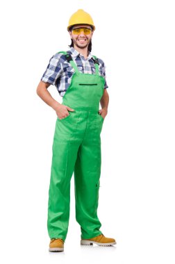 Sanayi işçisi beyaz arka planda izole edilmiş.