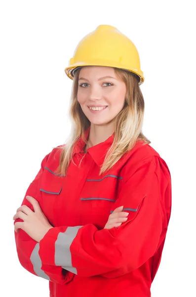 Frau im Industriekonzept isoliert auf Weiß — Stockfoto