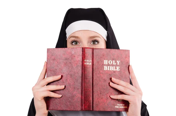 Young nun with bible — Stock Photo, Image