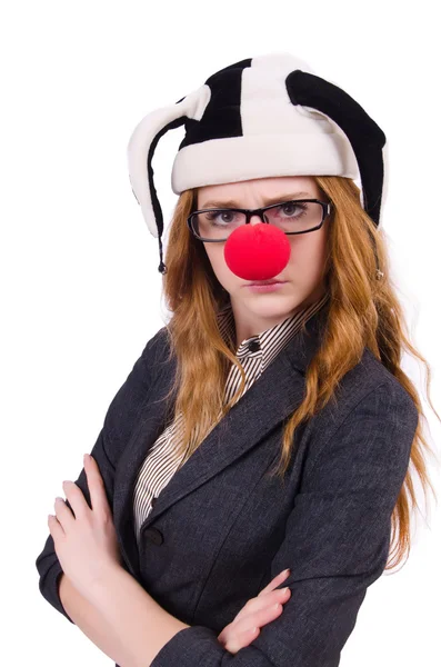 Buffo clown donna d'affari — Foto Stock