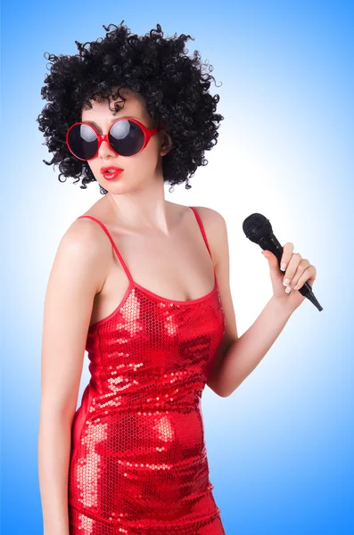 Pop star with mic — Stock Photo, Image