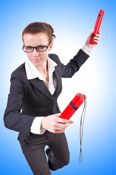 Young Businesswoman with dynamite — Stock Photo, Image