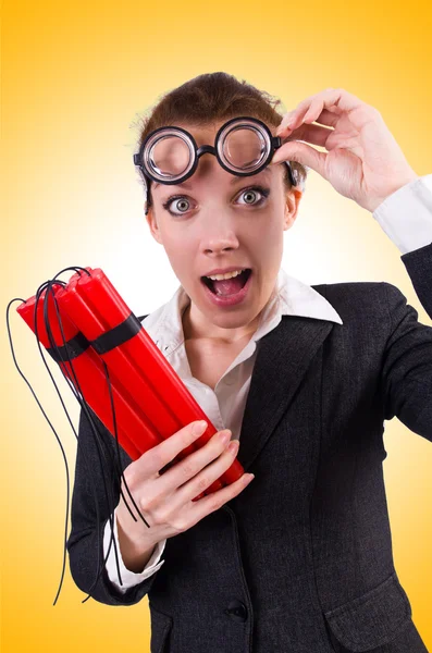 Young Businesswoman with dynamite — Stock Photo, Image
