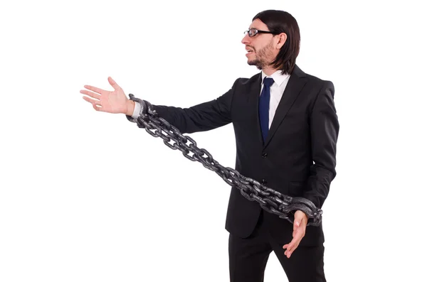 Muž s řetězem izolovaným na bílém — Stock fotografie