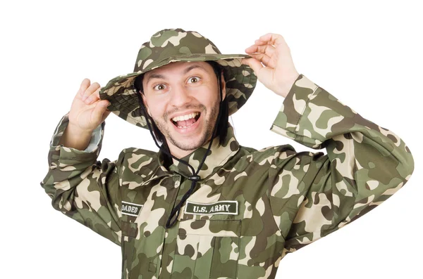 Grappige soldaat in militair concept — Stockfoto