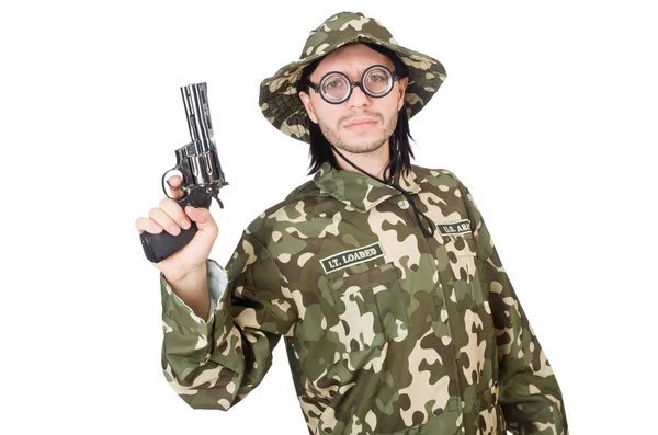 Grappige soldaat in militair concept — Stockfoto