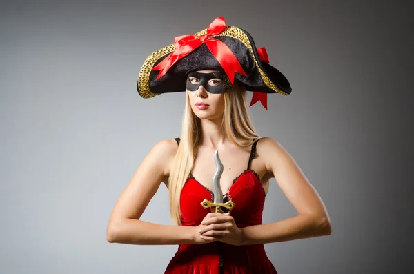 Woman pirate with sharp knife — Stock Photo, Image