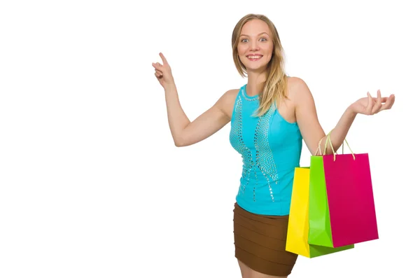 Woman with shopping bags isolated on white Stock Image