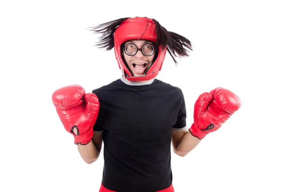 Boxeador divertido aislado en el blanco — Foto de Stock