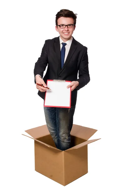 Young businessman in thinking out of box concept — Stock Photo, Image