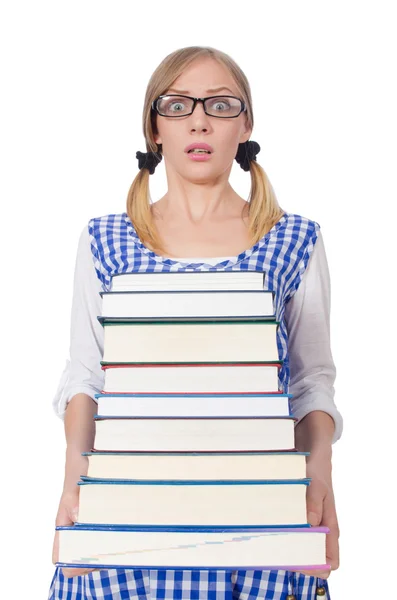 Étudiant drôle avec pile de livres — Photo