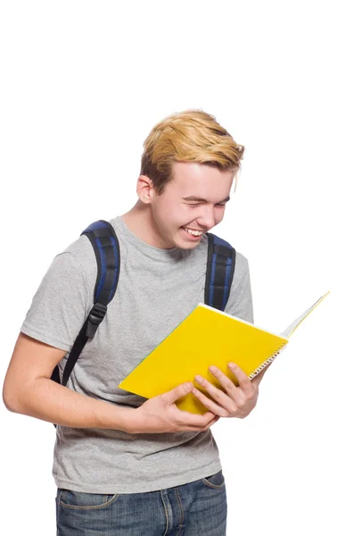 Studente con libri isolati su bianco — Foto Stock