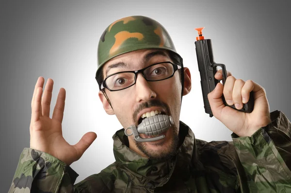 Funny soldier in humour — Stock Photo, Image