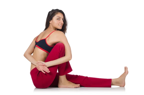 Young woman doing sport exercises isolated on white — Stock Photo, Image