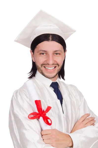 Joven estudiante masculino graduado de la escuela secundaria en blanco —  Fotos de Stock