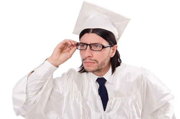 Young male student graduated from high school on white — Stock Photo, Image