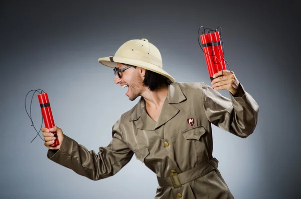 Funny safari hunter against background — Stock Photo, Image