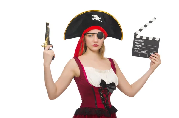 Woman pirate isolated on white — Stock Photo, Image