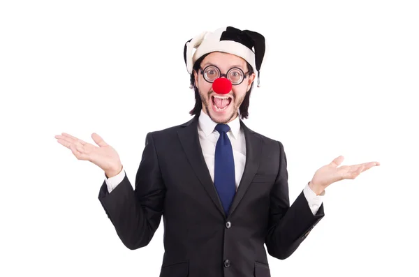 Rolig clown affärsman isolerad på vit bakgrund — Stockfoto