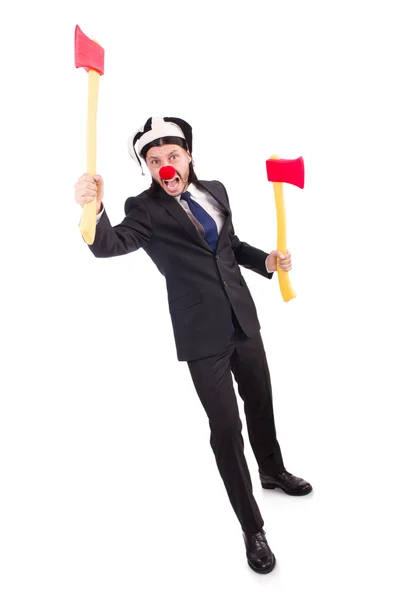 Grappige clown zakenman geïsoleerd op de witte achtergrond — Stockfoto