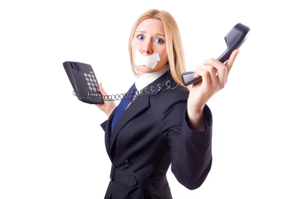 Mulher com a boca selada isolada em branco — Fotografia de Stock