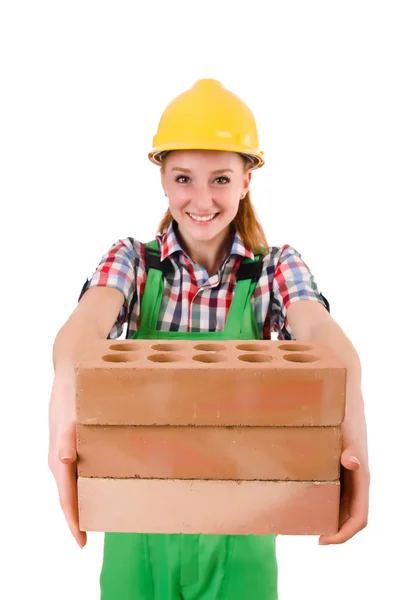 Mujer joven con ladrillos — Foto de Stock