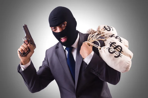 Gangster with bags of money — Stock Photo, Image