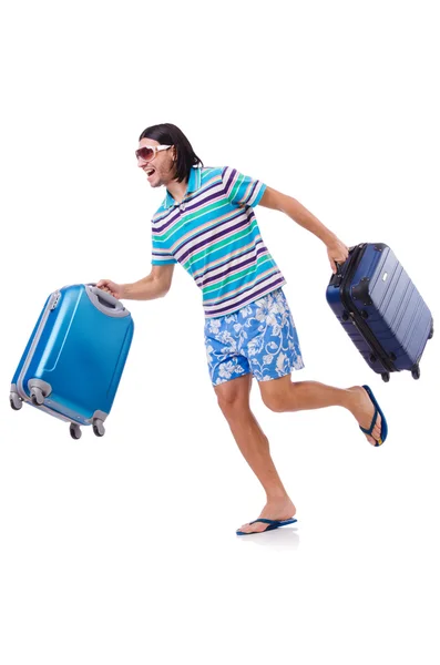 白のスーツケースを持つ男 — ストック写真