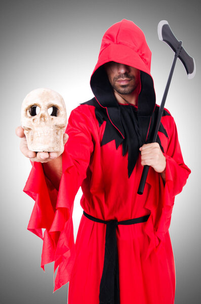 Executioner in red costume with axe