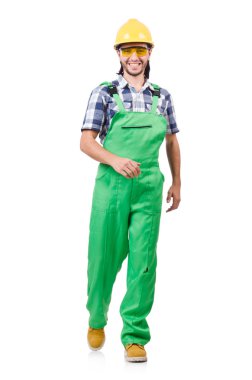 Sanayi işçisi beyaz arka planda izole edilmiş.