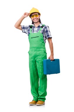 Sanayi işçisi beyaz arka planda izole edilmiş.