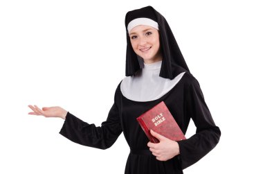 Young nun with bible isolated on white clipart