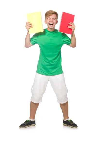 Student met boeken geïsoleerd op wit — Stockfoto