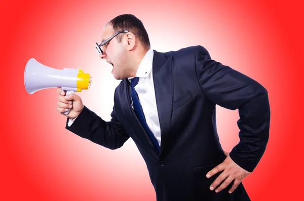 Homem engraçado com alto-falante — Fotografia de Stock