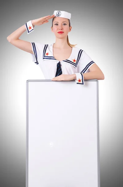 Stewardess with blank board — Stock Photo, Image