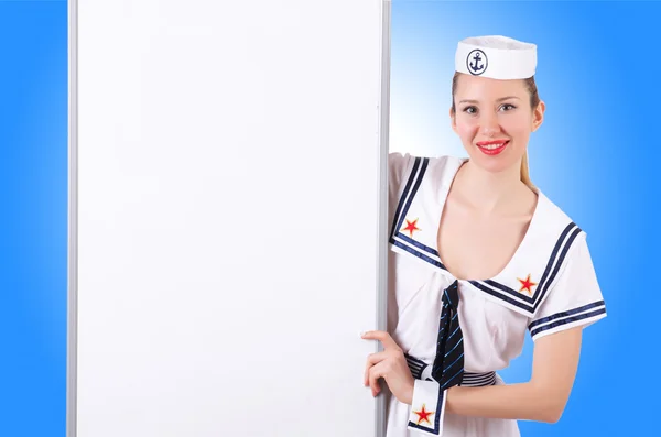 Stewardess az üres fedélzeten — Stock Fotó