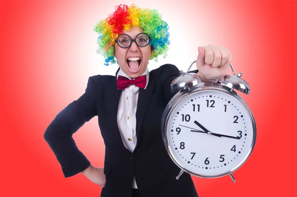 Rolig clown med klocka — Stockfoto